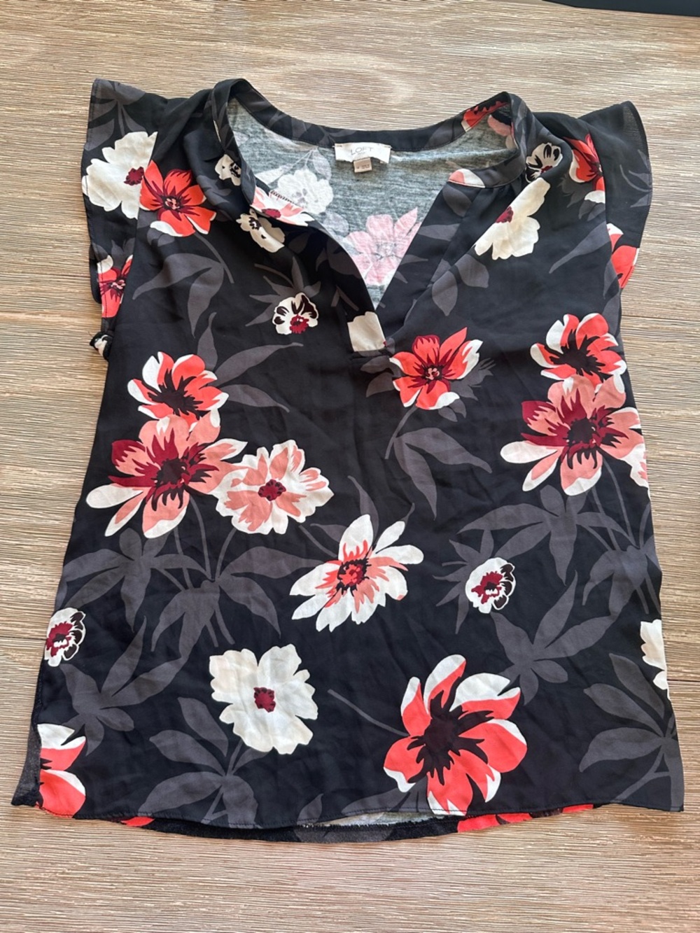 LOFT Black and Red Floral Blouse